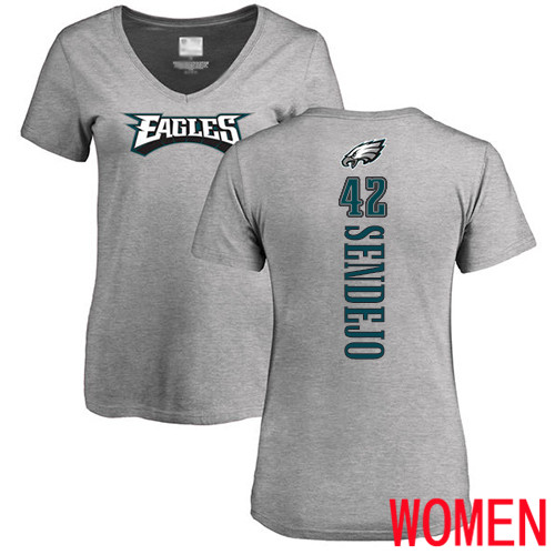 Women Philadelphia Eagles #42 Andrew Sendejo Ash Backer V-Neck NFL T Shirt->nfl t-shirts->Sports Accessory